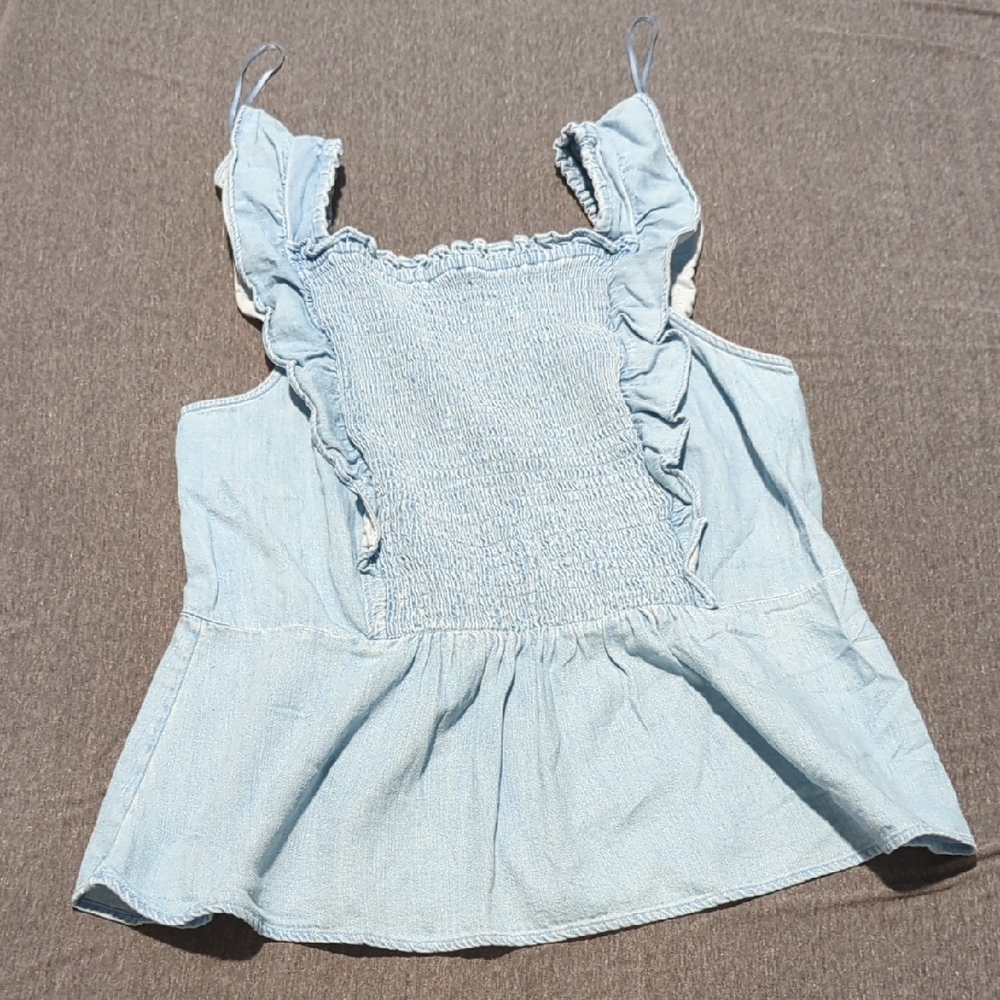 Old Navy Light Blue Smocked Ruffle Blouse